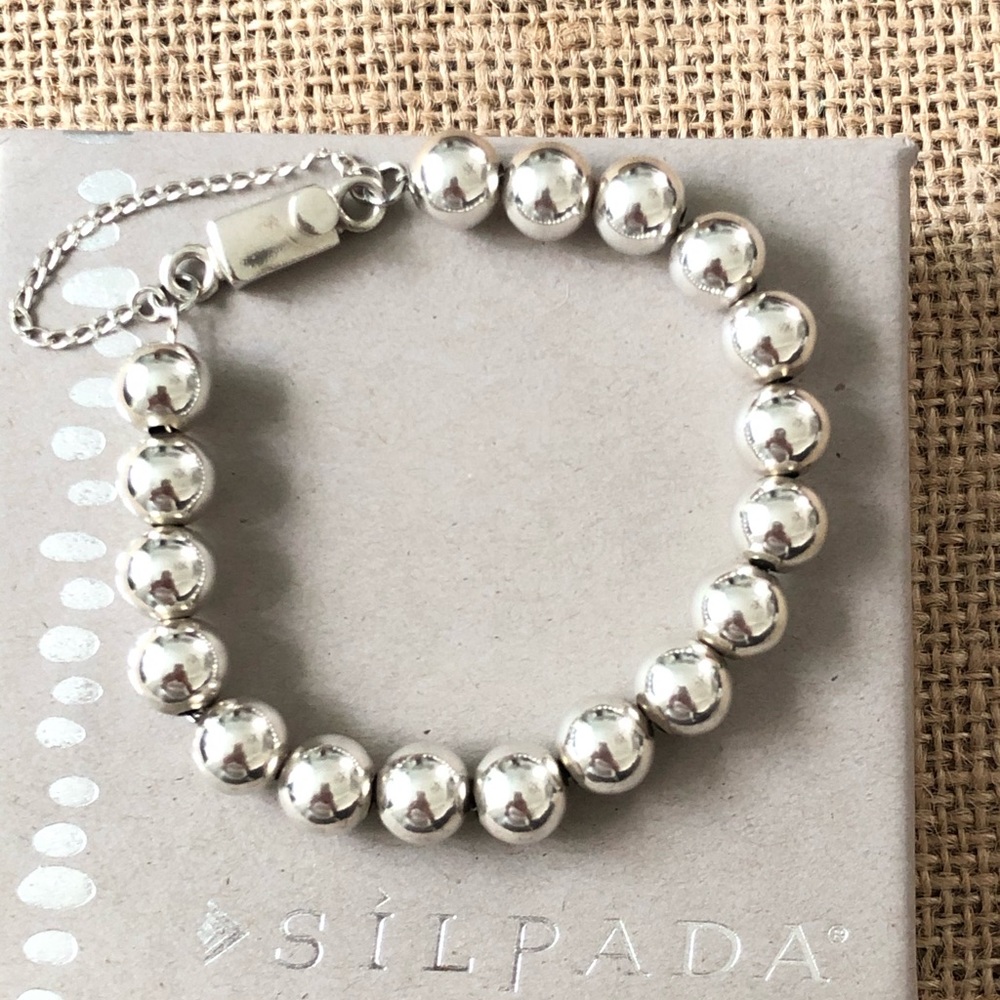 Silpada Sterling Silver .925 10mm Classic Ball Bead Bracelet with Safety Chain